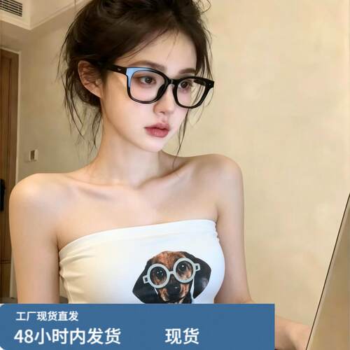 自留款推荐~小狗印花带胸垫抹胸背心女夏季新款辣妹气质外穿上衣