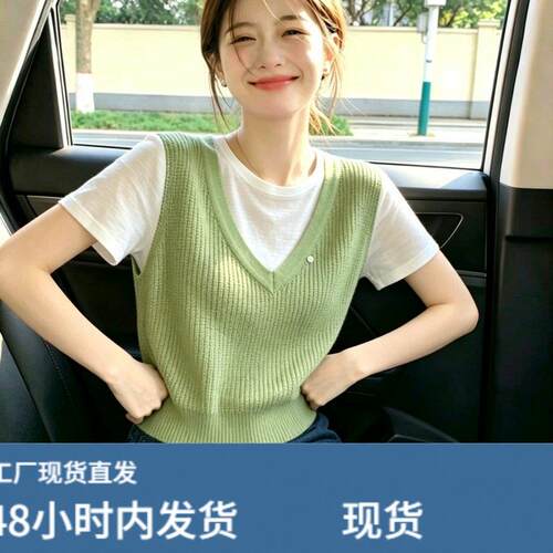 自留款推荐~镂空假两件拼接针织短袖女夏季新款洋派百搭减龄上衣