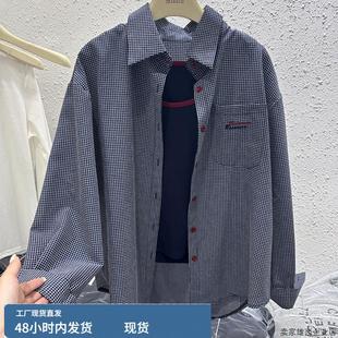 韓系翻領長袖 子襯衫 女背心兩件套2025早秋新款 襯衣外套 慵懶風格