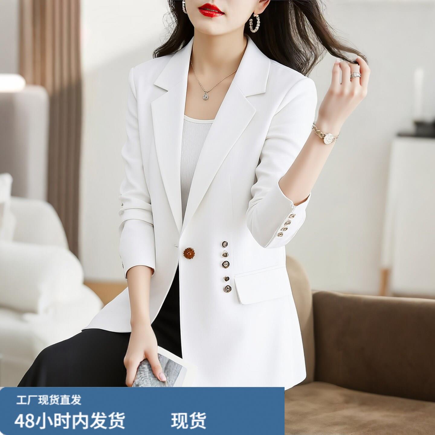 杭州小香风白色西装外套女士2026新款夏季小个子薄款小西服短上衣图片