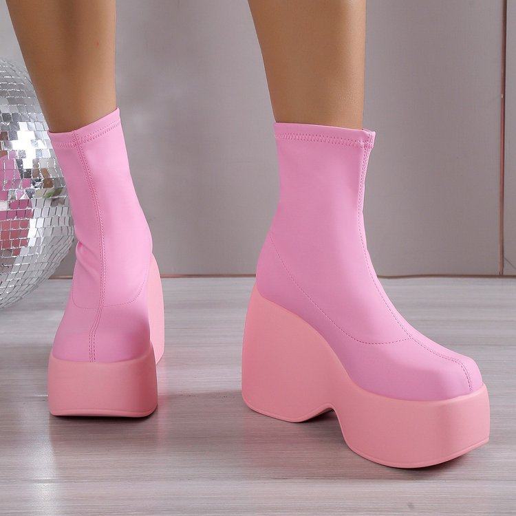 women wedge boots big size 43 long boots女弹力靴松糕单靴长靴图片