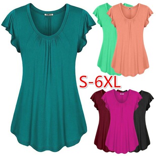 women dress ladies short sleeves shirts plus size 6xl大码T恤