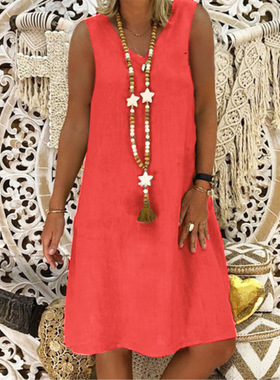 fat women V-neck singlet dress plus size 5xl 胖mm大码连衣裙