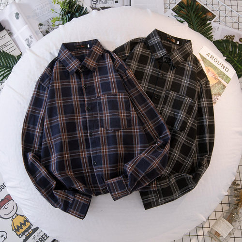 Youth checkered men's shirt regular sun protection women's