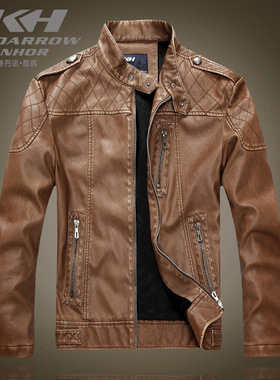 Men's standing collar vintage leather jacket男式复古皮夹克