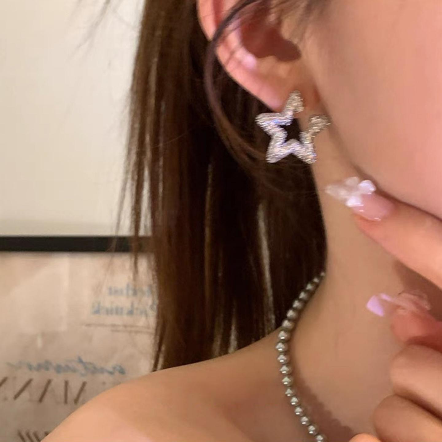 满钻五角星星耳钉女轻奢小众复古