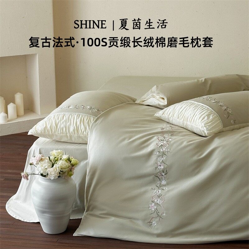 100S加厚全棉新疆长绒棉贡缎磨毛四件套纯棉刺绣花卉床单床笠床包