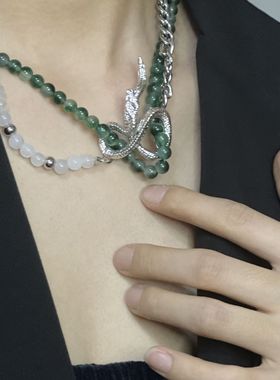 小众辣妹绿石玻璃链条金属蛇缠绕国潮时尚短款个性项链锁骨链爆款