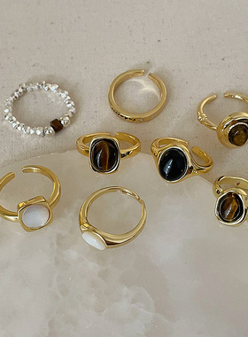 小众高级感虎眼石贝母戒指女秋冬复古轻奢时尚气质百搭指环戒子