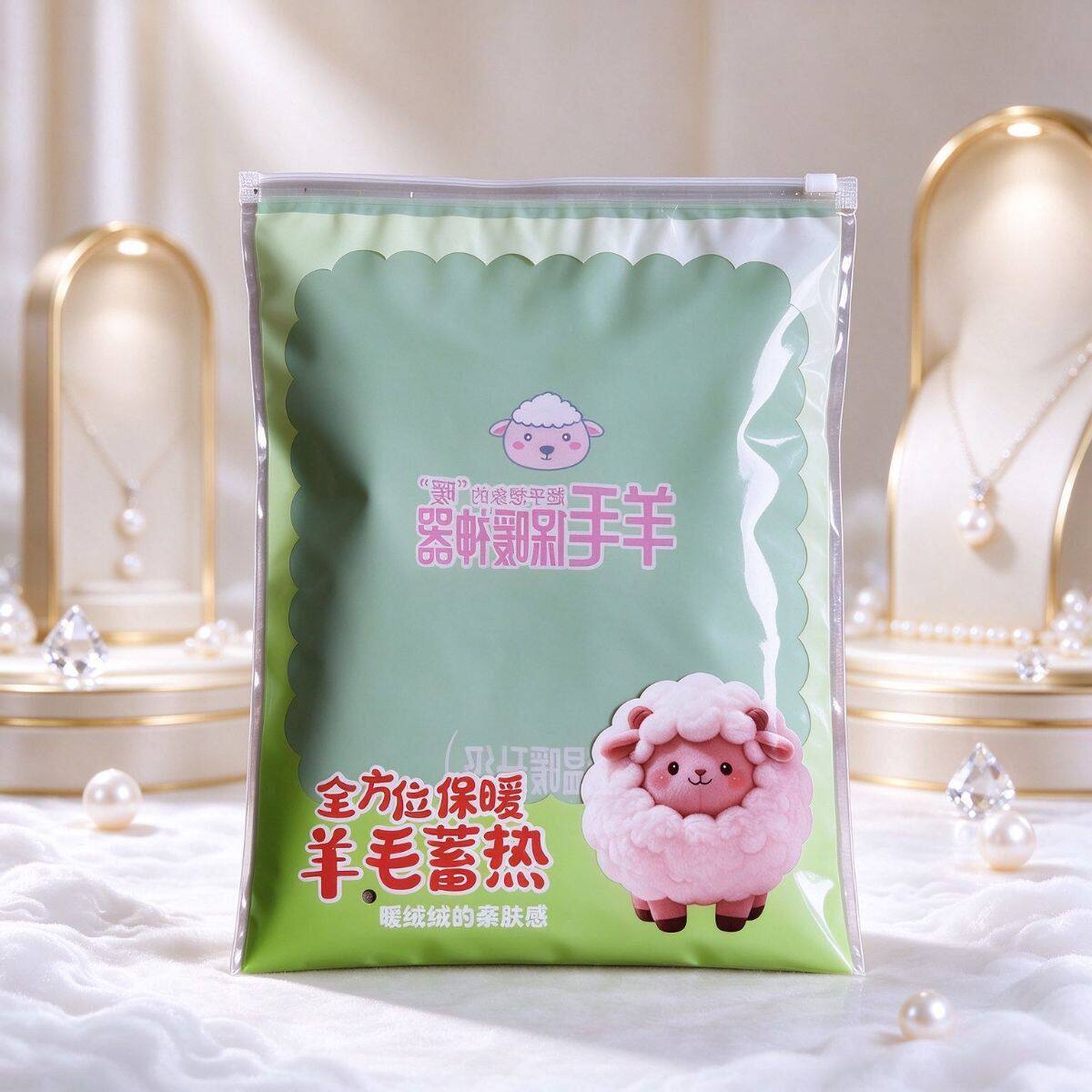 儿童秋裤打底裤自封袋 卡通小羊图案 小童保暖内衣套装拉链袋子