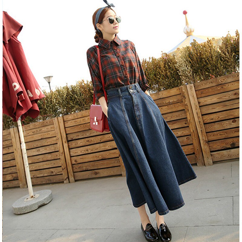 2018牛仔复古半身裙chic春装新款高腰中长款韩版大摆a字长裙伞女在类目 女装/女士精品, 半身裙中 - 来自Buy2taobao.com提供专业的淘宝代购服务