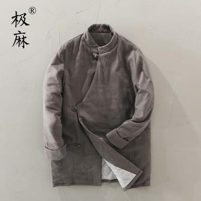 国风立领盘扣斜襟苎麻棉衣