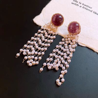 法式复古珍珠流苏耳环气质高级感轻奢小众设计耳钉优雅耳饰女