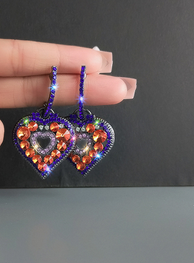 蓝色爱心水晶耳环女日韩名族风简约耳坠轻奢高级感耳饰2021新款潮