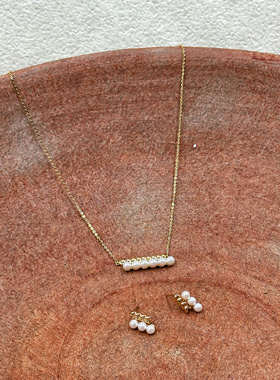 S925银镀18k金 麦穗珍珠项链RE019耳环耳饰耳扣RE012