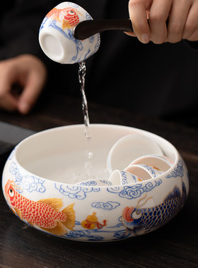 羊脂玉特大号陶瓷茶洗缸水盂