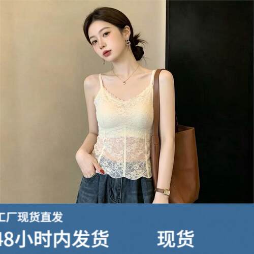 法式蕾丝美背吊带背心独特漂亮大尺码女胖mm带胸垫一体内搭外穿上