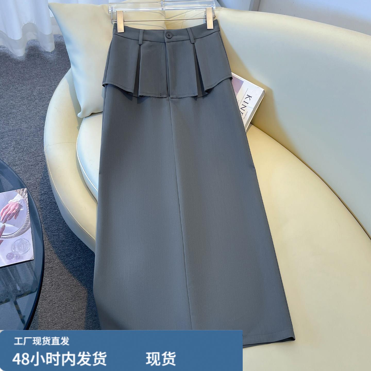 灰色西装半身裙女2026新款夏季炸街独特漂亮半裙高腰显瘦a字中裙
