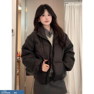 黑色立领短款羽绒棉服女款冬季高级感潮保暖棉袄加绒加厚棉衣外套