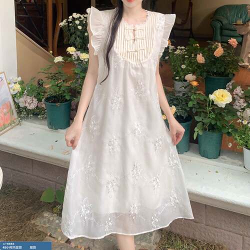 新中式国风1/4吋套筒扳手袖雪纺洋装女夏年轻款小个子高级感改良
