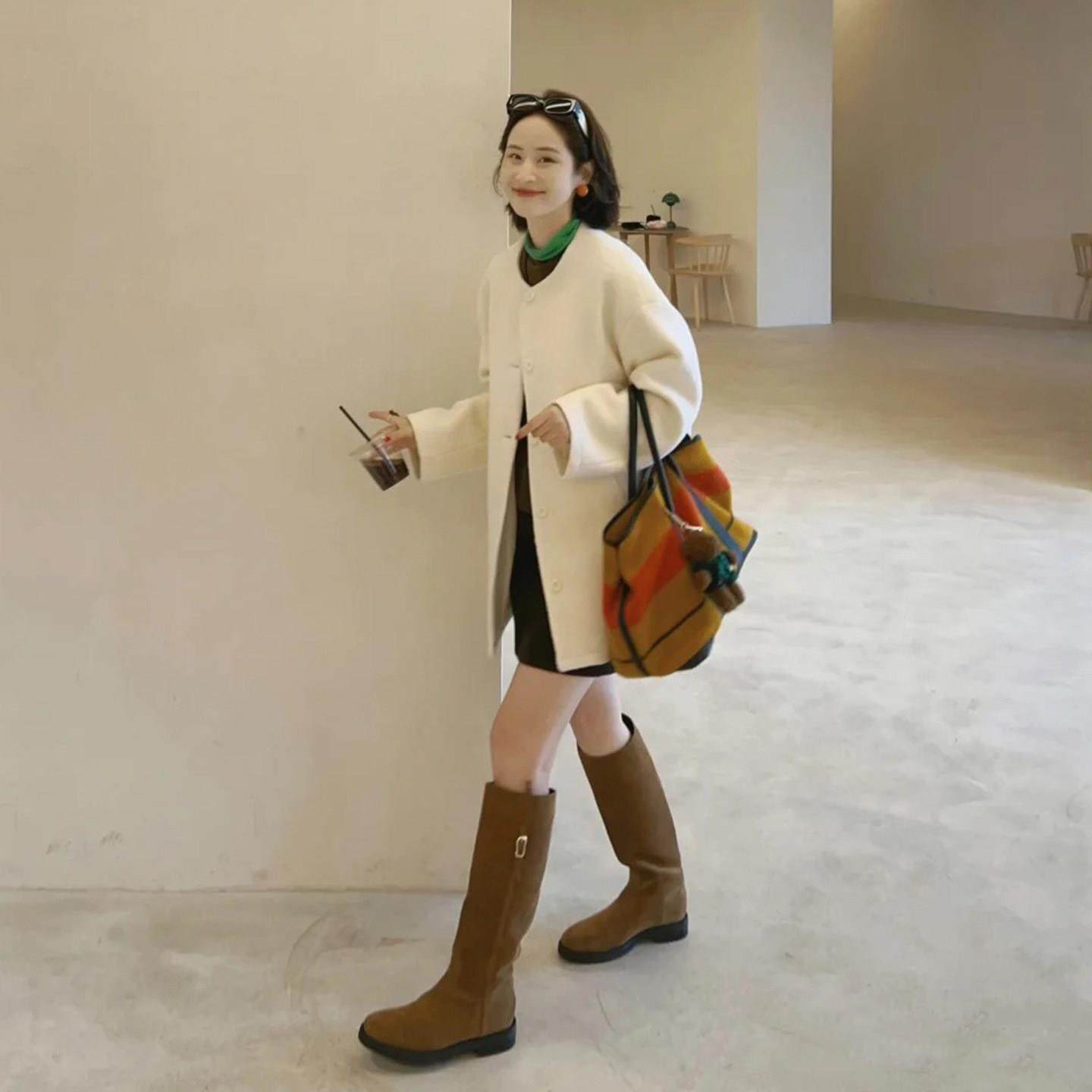 奶白色圆领中长款毛呢外套女秋冬季韩版小个子宽松显瘦呢子大衣,运动/瑜伽/健身/球迷用品,广场舞套装,淘宝优惠券,粉丝福利购,淘宝优惠卷