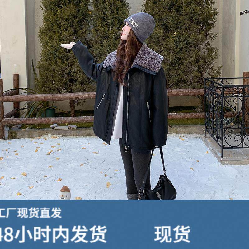 黑色派克羽绒服女冬季2025新款韩系酷飒休闲羊羔毛翻领加厚皮外套,模玩/动漫/周边/娃圈三坑/桌游,Cosplay女装/cos女装,淘宝优惠券,粉丝福利购,淘宝优惠卷