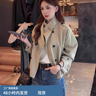 巨好看的时尚短版风衣外套女款春款2026新款女装小个子卡其色上衣