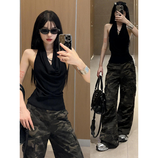 上衣 露肩无袖 纯欲风甜辣性感露背挂脖吊带背心夏季 纯色小个子修身