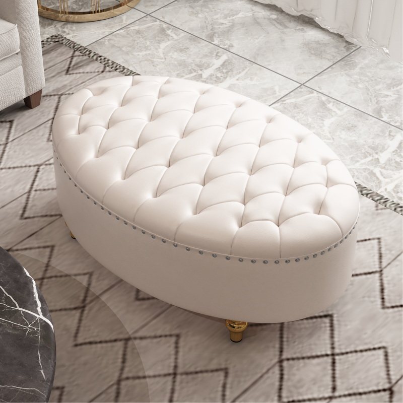 美式轻奢换鞋凳服装店衣帽间凳子椭圆形沙发凳客厅欧式脚踏小墩子