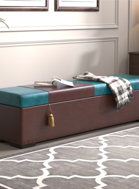 美式换鞋凳储物凳长条凳沙发床尾凳卧室实木脚踏穿鞋皮凳服装店