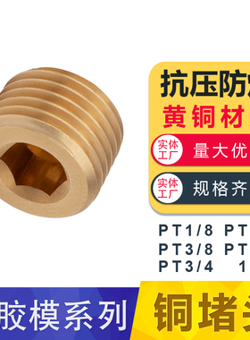 内六角外丝塞头闷盖英制管螺纹牙模具冷却水路铜堵头/PT1/4 PT1/8