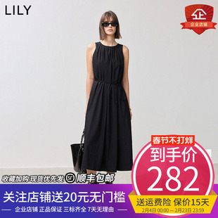 【LILY时光小黑裙】商场同款2025春新款浪漫收腰无袖背心连衣裙女