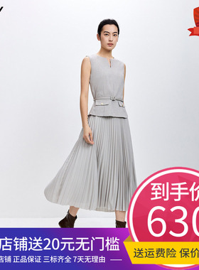 LILY2026春新款莱赛尔亚麻混纺无袖圆领气质通勤浅色拼接连衣裙女