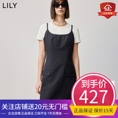 【商场同款】LILY2025春女装经典收腰百搭吊带裙灰色直筒连衣裙