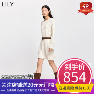 【商场同款】LILY2026春新款含羊毛波嬉风圆领白色连衣裙直筒裙女