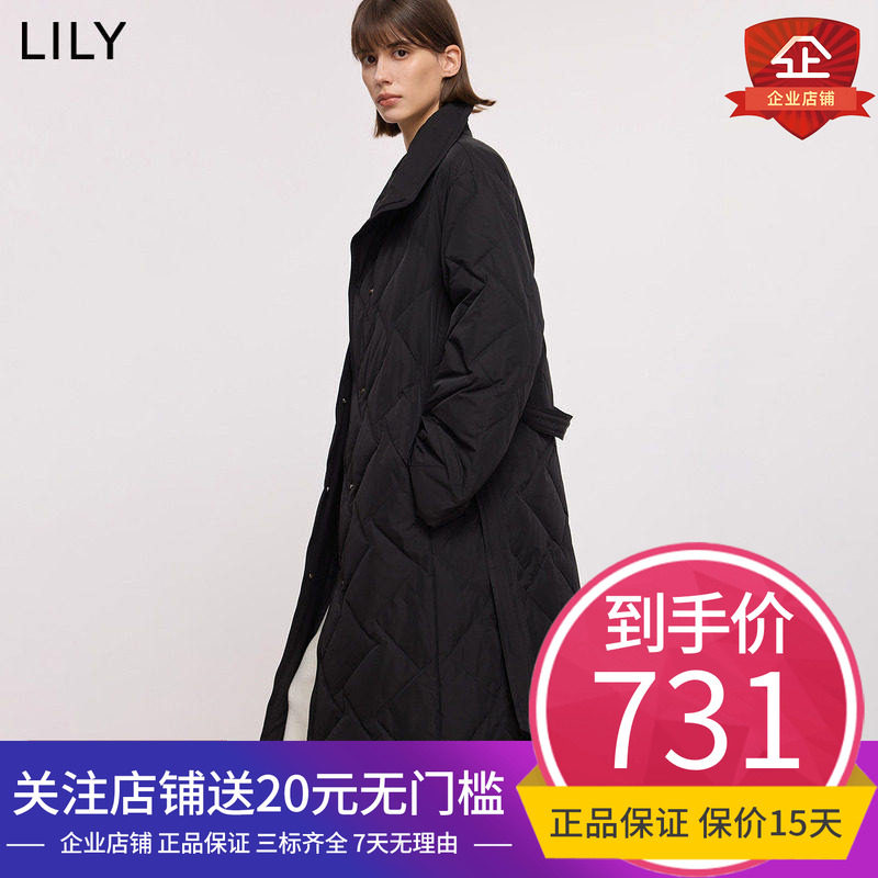 LILY2025冬新款女装复古立领翻领腰带收腰百搭通勤黑色羽绒服外套,女装/女士精品,羽绒服,淘宝优惠券,粉丝福利购,淘宝优惠卷