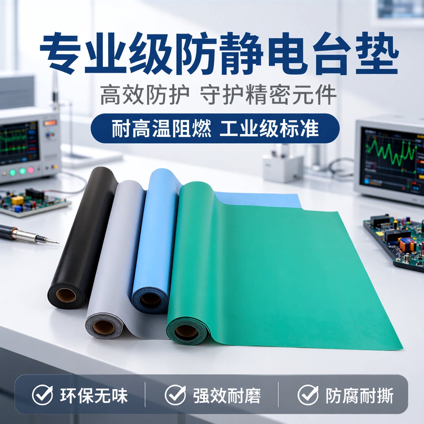 防静电台垫绿色胶皮耐高温工作台垫实验室桌布防滑橡胶垫维修桌垫