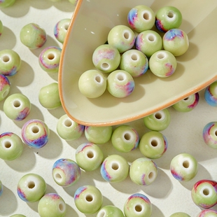 陶瓷首饰陶瓷散珠10mm珠子手链项链编织材料学生女纽扣圆形绿贵妃