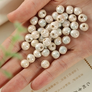 陶瓷亮光珍珠釉小珠子diy圆珠自制串珠散珠白色编织马卡龙香灰