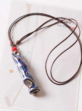 黑色窑变竹形状可吹响项链