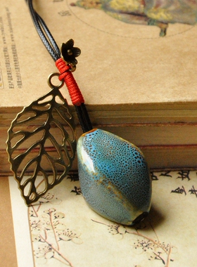 陶瓷原创民族风手工编织毛衣链