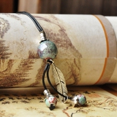 民族风饰品白色羽毛项链陶瓷珠子吊坠女式 毛衣链手工编织 长款