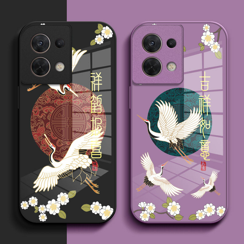 适用oppo Reno8手机壳PGBM10钢化玻璃壳reon 8中国风0PP0Ren08保护套oopoRone8小清新remo8玻璃套8国潮Rneo8