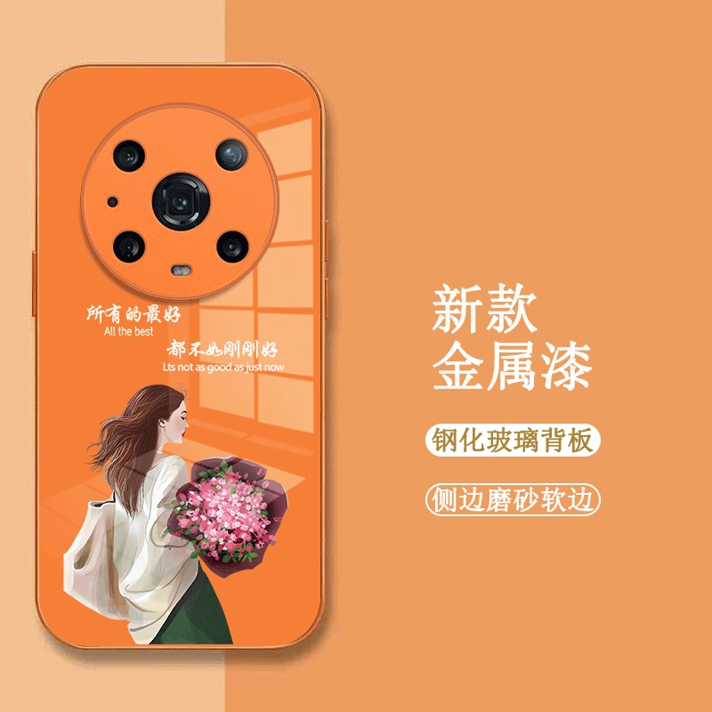 适用荣耀Magic4pro手机壳LGE-AN10玻璃壳magc4Pro新款LGE-AN1o保护套mag1c4pro全包Maigc4pro女款时尚奢华