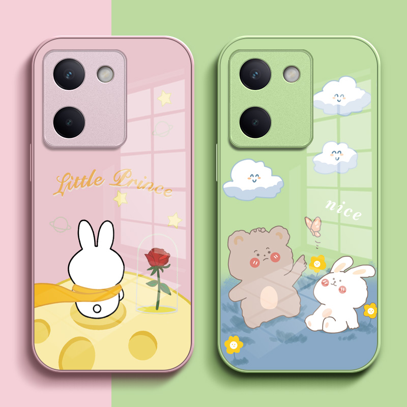 适用vivoY100手机壳V2313A女孩vovoy100。保护套viv0Y10o卡通V23l3A玻璃Vlvoy1o0可爱VivioYl00套子外壳全包