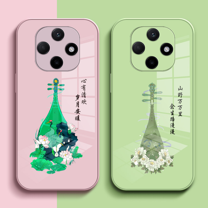 适用oppo A6pro手机壳PLN110保护套钢化玻璃背板玻璃壳中国风琵琶硅胶软边