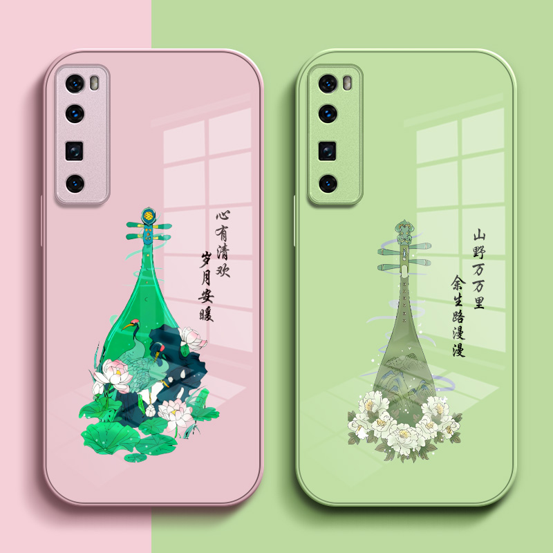 适用华为 Nova7pro手机壳JER-AN10保护套化为novα7pro钢化玻璃背板化为nv7PR0玻璃壳JER-ANl0中国风琵琶
