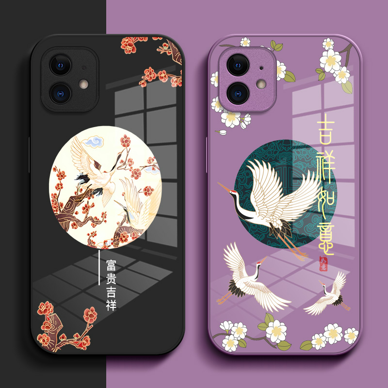 适用iphone11手机壳a2223小清新iph0ne11钢化玻璃壳iphne11个性α2223玻璃壳iphoe11中国风ipone 11保护套