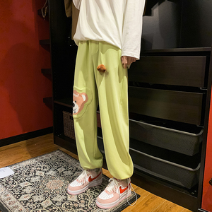 小熊运动裤男春秋季宽松束脚卫裤青少年潮流ins个性休闲裤子6651图片