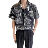 2025夏季新款男士印花短袖衬衫超薄碎花休闲上衣C203A-8811-P58，男装T恤，电商C208A